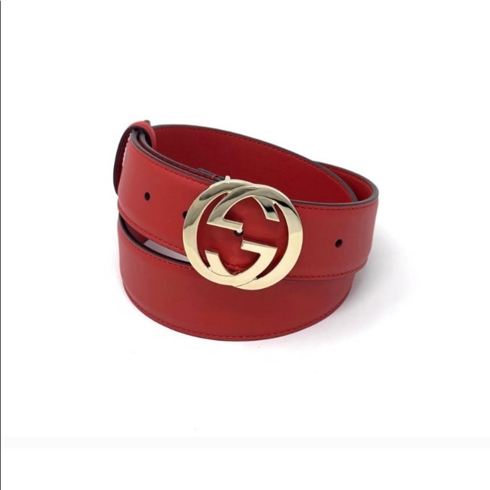 Gucci Interlocking GG red Leather belt size 85•34